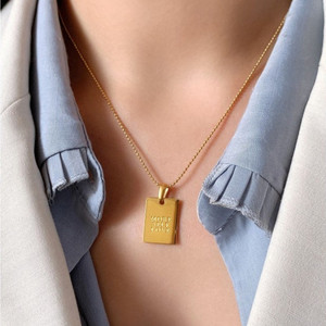 Collar MECYLIFE Minimalista con Colgante Rectangular Grabado con <span class=keywords><strong>Frases</strong></span>, Chapado en Oro <span class=keywords><strong>de</strong></span> 18k PVD, Cadena en Capas, Collar Inspirador - Product Image 4
