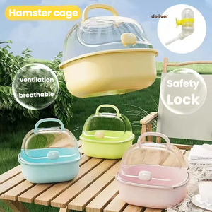 Produits pour animaux de compagnie : <span class=keywords><strong>Cage</strong></span> de transport portable pour hamster, accessoires pour petits animaux avec fermeture à bouton, plateau en plastique et bac à litière - Product Image 1