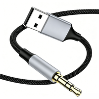 Câble audio stéréo USB-A vers 3,5 mm AUX tressé en nylon, prise plaquée or, adaptateur audio USB mâle vers mâle pour ordinateur portable, haut-parleur
