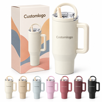 Gobelet isotherme personnalisé en acier inoxydable à double paroi de 40 oz avec paille, couvercle à poignée, anti-fuite, réutilisable pour les voyages