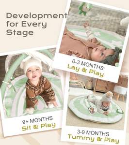 Green Cotton Play Gym <strong>Mat</strong> 7 Detachable Plastic Toys 12 <strong>Milestone</strong> Cards Stage-Based Sensory Motor Skill Development for Picnics - Product Image 4