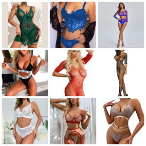 夏季性感无缝内衣套装，女式蕾丝俯卧撑文胸内衣套装，性感v领热辣剪裁上衣内衣 - Product Image 1