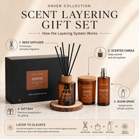 Coffret cadeau de parfum d'ambiance pour la maison en verre ambré, trois pièces, avec diffuseur à bâtonnets, bougie parfumée et spray d'ambiance
