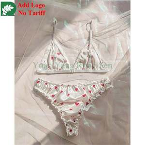 Conjunto de sujetador y bragas de satén para adultos con logotipo personalizado, conjunto de lencería sexy con estampado de corazón bonito para mujer, ropa interior de tentación para niñas - Product Image 5