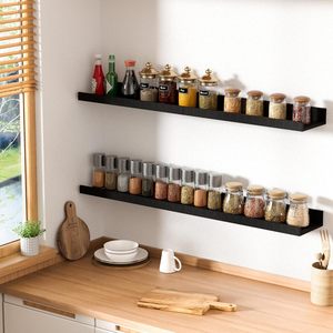 Étagère murale suspendue décorative, étagère de rangement, 6 pièces, chambre à coucher, salon, salle de bain, cuisine, étagère murale en bois, noire - Product Image 5