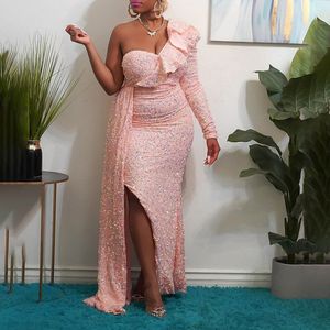Robe de soirée longue asymétrique à sequins pour femme, manches longues, taille naturelle, robe scintillante, tenue de soirée formelle - Product Image 2