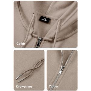 JMIERR Sweats à capuche en coton avec cordon de serrage pour hommes, sweats à capuche en molleton à fermeture éclair complète, anti-rides, anti-rétrécissement, sérigraphié à motif uni - Product Image 6