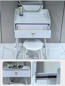 Wholesale Simple Style Bedroom <b>Dressing</b> Furniture LED Round <b>Mirror</b> Makeup <b>Vanity</b> Desk With Storage Drawers - Product Image 5