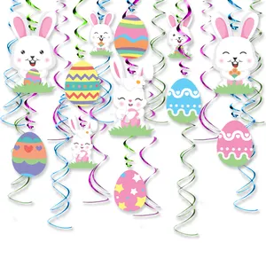 Easter colorful swirl hanging decorations, bunny and easter colorful eggs cartoon hanging decor kits for party supplies