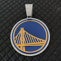 Pendentif emblème d'équipe bleue en alliage serti de diamants, style hip-hop, très vendu, avec chaîne longue de type cubain - Accessoire de haute qualité