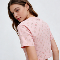 Kaos Wanita Crop Drop Shoulder Custom Personalized All Over Print Crew Neck Kasual Manis untuk Sehari-hari