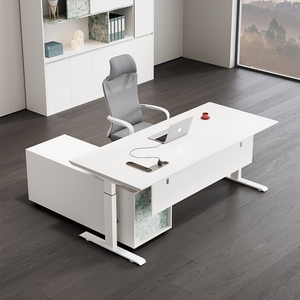 <span class=keywords><strong>Escritorio</strong></span> Ejecutivo Moderno <span class=keywords><strong>Blanco</strong></span> con Altura Ajustable SR-T247, Estación de Trabajo Individual Minimalista con Cajón para Oficina - Product Image 2
