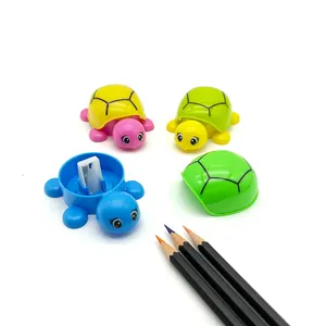 Apontador de lápis de buraco único, pequeno tartaruga colorido de plástico com pequeno orifício padrão