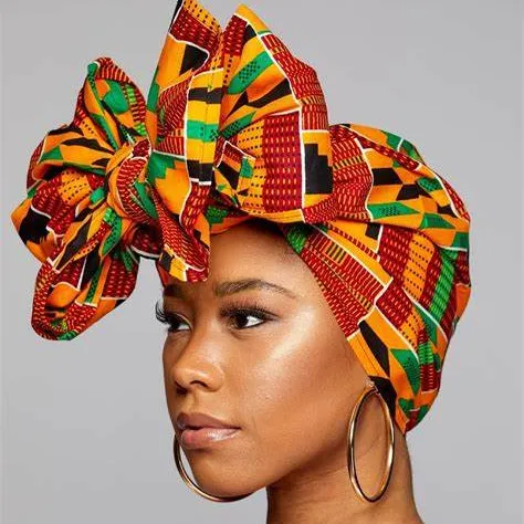 Kente Fashion Headwraps African Head Wrap Scarf Yellow Green Blue Pink Kente Color