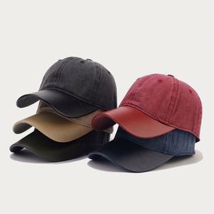 Vintage Leather Border Color Soft Top Baseball Golf <b>Sun</b> <b>Hat</b> European American Fashion Duck Tongue Visor Sports Caps Women <b>Men</b> - Product Image 1