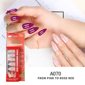 From Pink to Rose Red Wholesale UV Light Color Changing Artificial Nail Tips Wearing False Nails Wearable Sun Changing Nails
