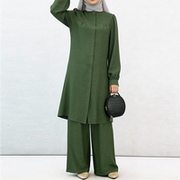 Costume pour femmes musulmanes conservatrices Ensemble islamique deux pièces Robe et pantalon Ouverture boutonnée devant Ensemble abaya élégant et mature