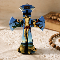 Croix en céramique personnalisée avec support, décoration religieuse chrétienne, œuvre d'art vintage, ornement, décoration de la maison, cadeau