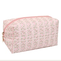 Tas Kosmetik Beritsleting Motif Bunga Berlapis Kain, Tas Penyimpanan Lipstik, Kuas Makeup, Earphone, Kabel Data, Dompet, Untuk Wanita, Pelajar, Portable