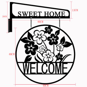 Custom 20 Gauge appesa staffa 'benvenuto dolce casa' tradizionale metallo montaggio a parete segno taglio <span class=keywords><strong>Laser</strong></span> nero pittura tradizionale - Product Image 2