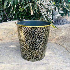Black And Gold Trim <b>Plastic</b> Waste <b>Bins</b> Cylindrical Indoor Decorative Trash Cans For Home <b>Kitchen</b> Bathroom Use - Product Image 2