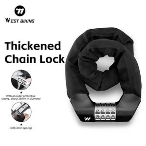 WEST BIKING OEM/ODM 두꺼운 자전거 체인 잠금 장치 탄소 스틸 도난 방지 사이클링 자전거 전자 자전거 용 4 자리 암호 잠금 장치 - Product Image 1