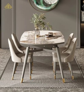 Table à manger de luxe <span class=keywords><strong>en</strong></span> dalle brillante, table à manger ronde extensible et pliable <span class=keywords><strong>pour</strong></span> usage domestique - Product Image 4