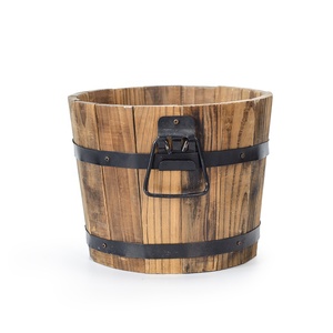 Chậu cây trang trí bằng gỗ hình thùng, kiểu thô mộc, dùng trồng cây, thảo mộc, rau, hoa - Product Image 3