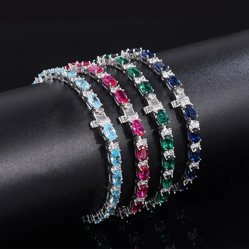 Neuer Modeschmuck Sterling Silber 925 Luxus Regenbogen Zirkonia Armband für Frauen