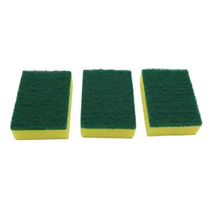 Sarı yeşil sünger ped güçlü mutfak temizleme poliüretan mutfak temizlik kullanımı için Polyester + poliüretan sünger PU köpük