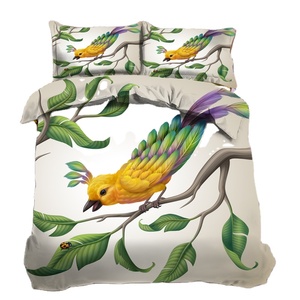 3 pezzi Set 3D floreale con stampa di uccelli e rosa rossa impermeabile copripiumino in lino di poliestere elegante vignetta con motivo vegetale - Product Image 1