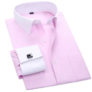 MS-P78-2 Plain Men's Long Sleeve Cotton Koff Button Solid Color Dress Shirt