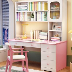 <b>Solid</b> <b>Wood</b> Study <b>Desk</b> With Bookshelf Integrated Multi Functional Writing <b>Desk</b> For Students Home Office Computer <b>Desk</b> White Color - Product Image 3
