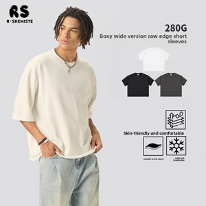 T-shirt en coton vintage pour homme, coupe ample à manches courtes, jersey uni avec bordure <span class=keywords><strong>Mao</strong></span>, respirant, idéal pour l'été - Product Image 1
