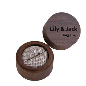 Round Solid Wooden Ring Box Engagement Ring Wedding Band Box Engraving 6cm