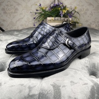 Chaussures habillées élégantes pour soirée, en cuir de crocodile véritable, faites à la main, avec boucle, chaussures de luxe pour hommes