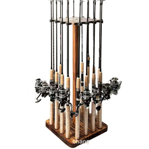 Wooden Fishing <b>Rod</b> <b>Holder</b> 16 <b>Rods</b> Capacity Solid Wood Floor Mount Non Rotating Freshwater <b>Rod</b> Storage Rack - Product Image 2