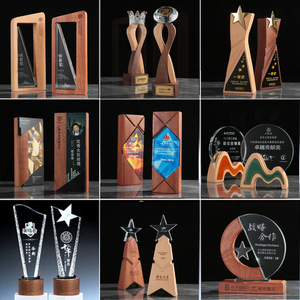 Crystal <b>Trophy</b> With Wooden Base Laser <b>Engraved</b> K9 Glass Custom Business Gift For Awards And Souvenirs - Product Image 1