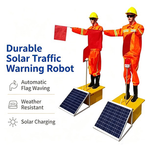 Robot Señalizador de Tráfico Solar Automático de Alta Resistencia, IP65 Impermeable, Robot Inteligente con Bandera de Advertencia de Seguridad para Mantenimiento de Carreteras - Product Image 1
