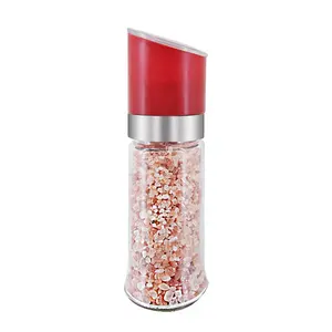 Desain novel penggiling garam dan merica dengan botol kaca bening dan tutup merah