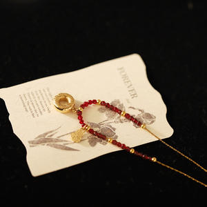 New Chinese Stainless Steel Gold Plated Trendy Geometric Pendant Necklace Collarbone <b>Chain</b> Red Bead Women's Anniversary Jewelry - Product Image 4