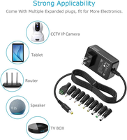 Adaptor Daya AC DC Universal 12V 2A dengan 10 Tip untuk Lampu LED Strip 12V, Kamera CCTV, Router, Speaker Bluetooth, dan Lainnya