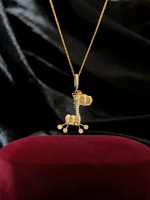 Pendentif Poney en Or 18K et Diamants Lerca, Charme Porte-Bonheur Cheval du Zodiaque, Pierre de 0,40 ct, Bijou Fin Délicat pour le Quotidien et les Cadeaux