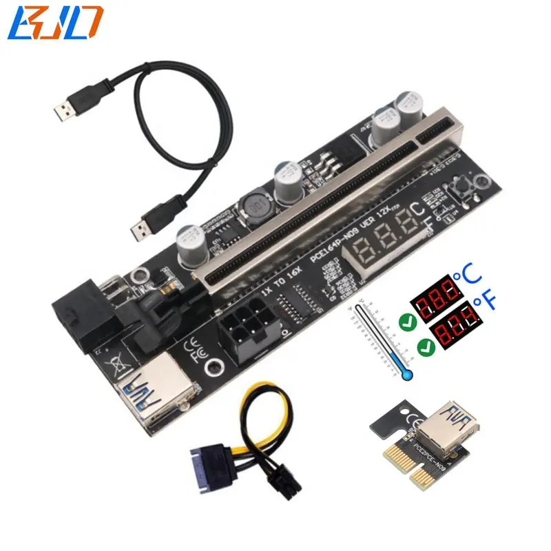 2022 חדש PCI-E 6Pin Riser PCI Express 1X כדי 16x GPU Extender USB Riser מתאם כרטיס עם טמפרטורת חיישן גרפיקה כרטיס