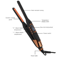 Lisseur de cheveux 2-en-1 avec logo personnalisé, revêtement céramique, version étroite, écran LCD, chauffe rapide en 30 secondes, anti-brûlure