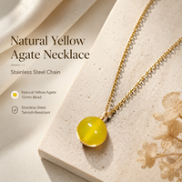 Collier pendentif en agate jaune naturelle, enveloppé de fil, chaîne en acier inoxydable, or, argent, cadeau