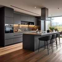 Armoires de cuisine en bois au design moderne RTA Meilleure armoire de cuisine Garde-manger Armoires de cuisine noires simples avec îlot