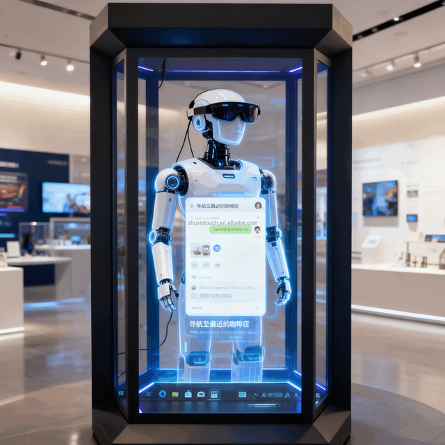 ZhuXin OEM AI Interactive Floor Standing Holographic Display with Touch Screen for Education Wayfinding Kiosk