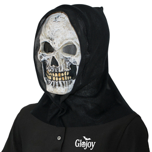 Masque intégral en résine Glojoy en forme de crâne avec capuche noire, accessoire de fête d'Halloween effrayant, taille adulte - Product Image 6