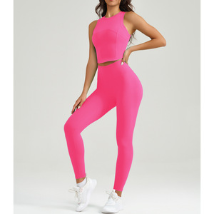 Primavera y verano nuevos trajes deportivos para mujer Chaleco de Yoga Tops hermosa espalda correr cintura alta Fitness medias conjunto de dos piezas - Product Image 6